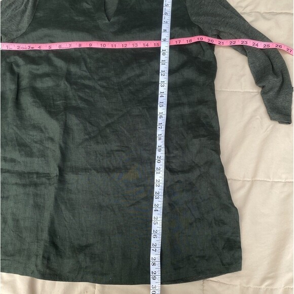 J.Jill Love Linen Dark Green Knit Mixed Media A-Line Slits  Linen Tunic Size M - Picture 10 of 11